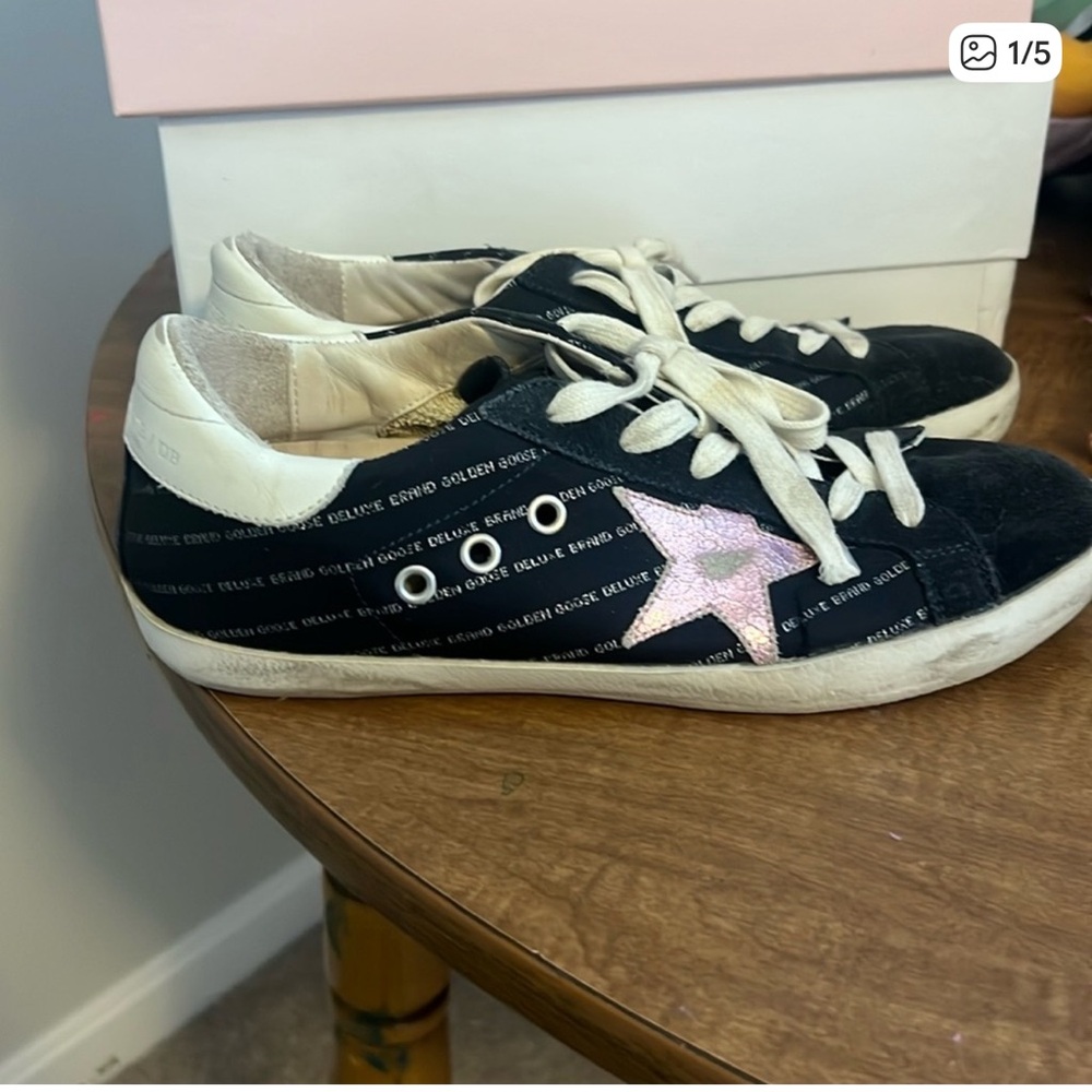 Golden Goose Black Sneakers with Pink Star